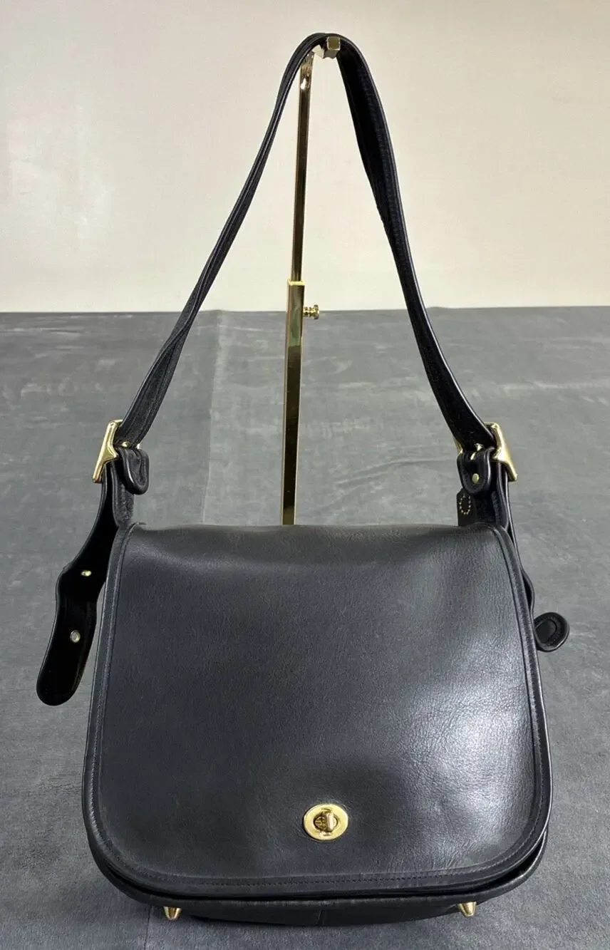 Vintage Coach 9525 Stewardess Bag Black Leather 90s Turnlock Purse USA Charity